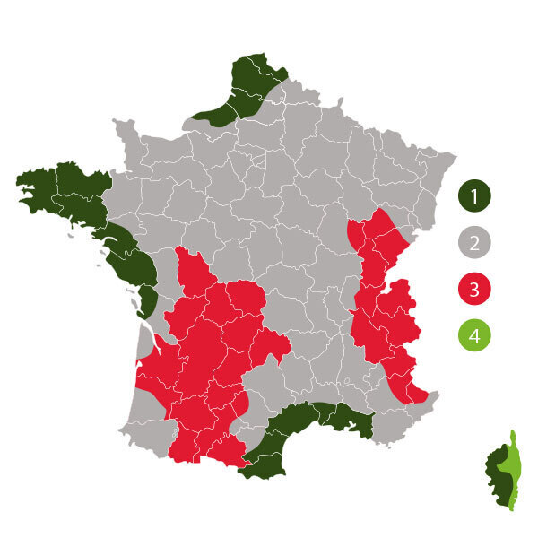 Carte vent des régions de France
