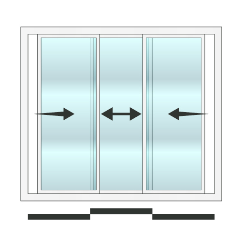 Baie vitrée PVC 2 rails 3 vantaux