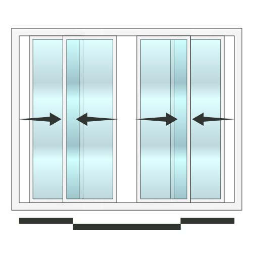 Baie vitrée PVC 2 rails 4 vantaux